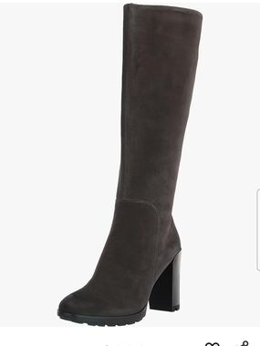 Kenneth Cole Justin 2.0 NY Tall Geniun Suede Block Heel Boots - Charcoal Size6.5